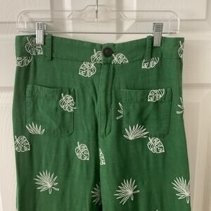 Zara Green Leaf Print Cropped Pants